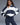 Stripe Oversized Henley Sweatshirt - Midnight Blue/Marshmallow White